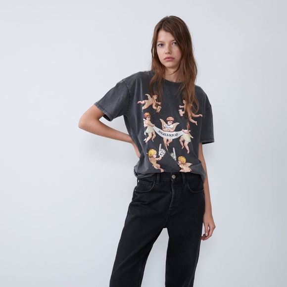 Zara Angel Squad Black T Shirt 